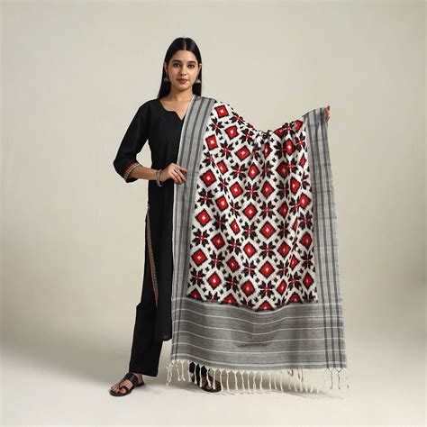 Multicolor Handloom Cotton Pochampally Double Ikat Dupatta