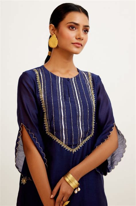Devnaagri - Navy Blue Hand Embroidered Kurta Set