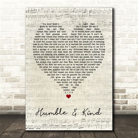 Tim McGraw Humble And Kind Script Heart Song Lyric Print - Red Heart Print