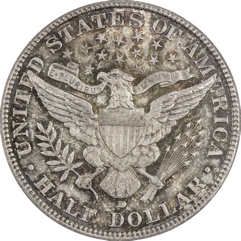 UNITED STATES: 50 cents, 1907-D, ANACS graded MS63, Barber type, lovely ...