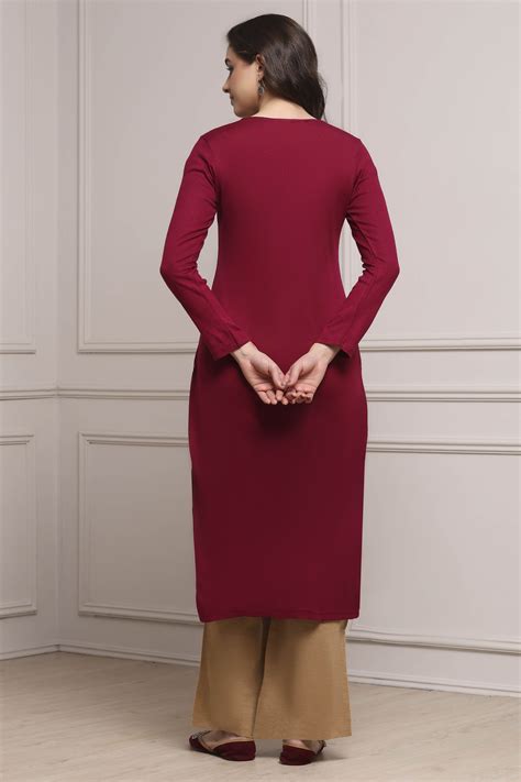 Buy Pink Acrylic Solid Straight Winter Kurta Online at Biba Global