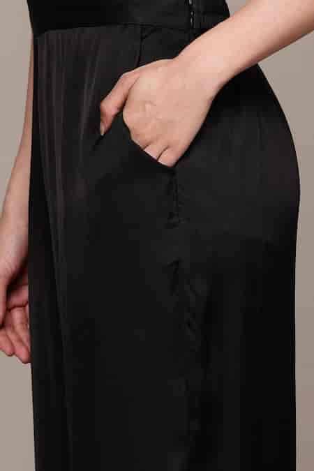 Buy Black Viscose Embroidery Round Neck Arith Solid Kurta Set For Women ...