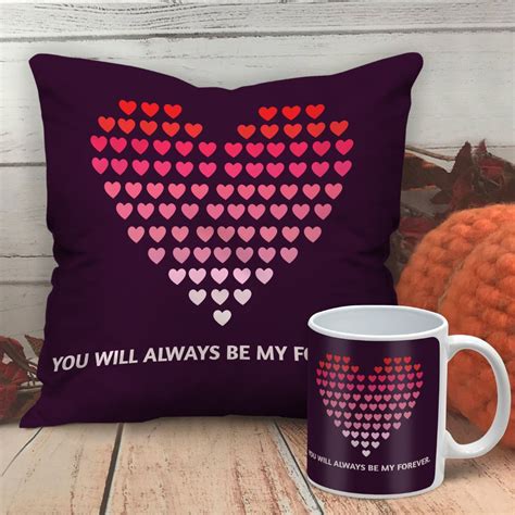 Valentine Gift Combo: Forever Love Printed Cushion And Quoted Mug ...