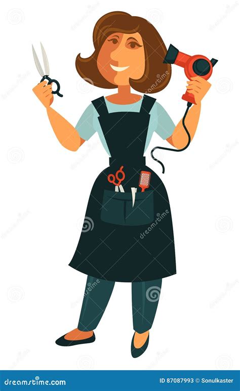 Female Hairdresser with Scissors and Blow Dryer Isolated on White Stock ...