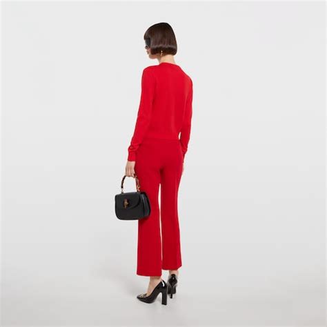 Knit wool cardigan with embroidery in red | GUCCI® UK
