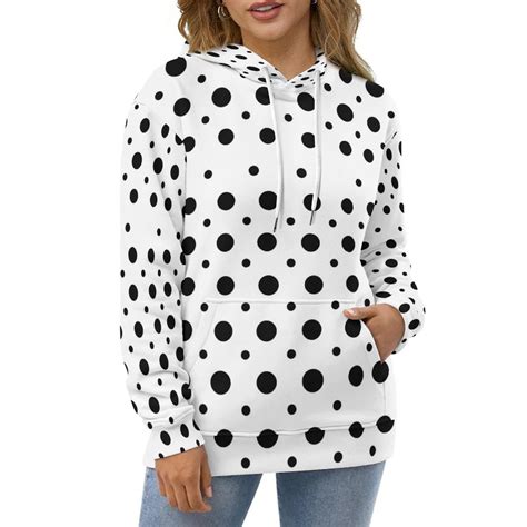 Black Polka Dot Pattern Hoodies Long Sleeve Casual Hoodie Winter ...