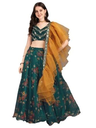 Fashion Basket Women's Organza Printed & Jari Sequence Work Semi ...