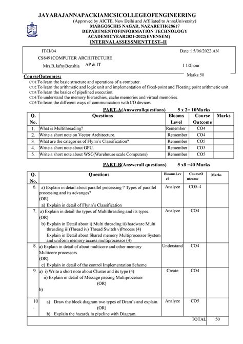 Computer architecture III - JAYARAJANNAPACKIAMCSICOLLEGEOFENGINEERING ...