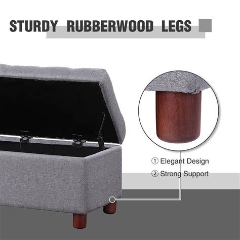 Buy Gray Storage Bench, Clamshell Rectangle Storage Bench with Wood ...