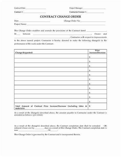 Construction Change Order Template Word Free