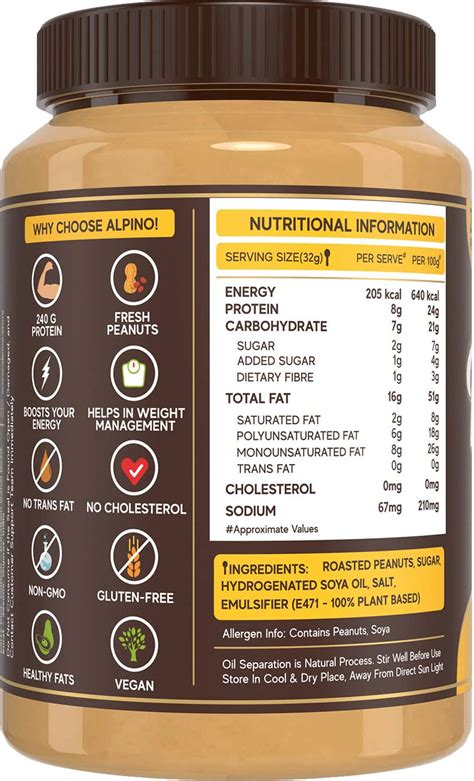 Buy ALPINO CLASSIC PEANUT BUTTER SMOOTH 1 KG | 24 G PROTEIN | HIGH ...