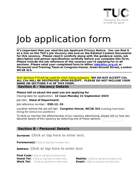Please read it carefully along with the guidance notes, job description ...