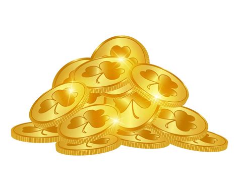 Golden coins with St. Patrick's Day shamrock. Gold coins 3d. Irish ...