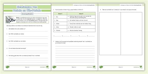 Eienskappe van Metale en Nie-Metal - Hersieningsaktiwiteit