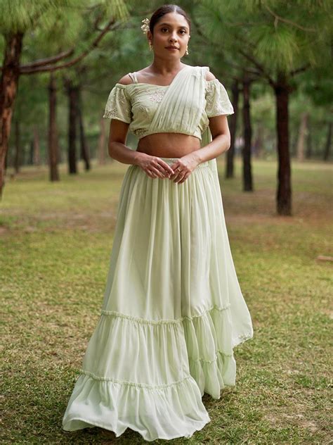 Buy Green Embellished Georgette Lehenga Choli Online at Rs.1249 | Libas