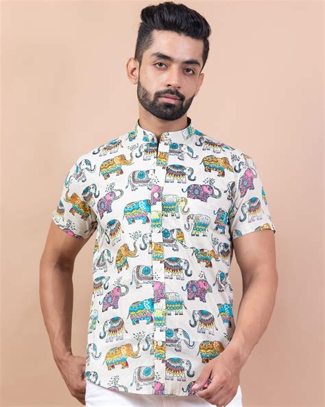 Buy Men's White All Over Elephant Printed Relaxed Fit Shirt Online in ...