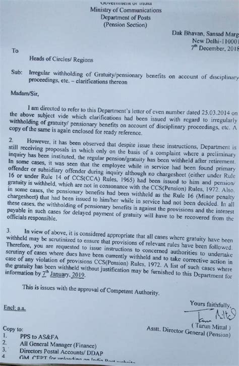 Irregular withholding of Gratuity/pensionary benefits on account of ...