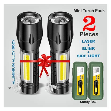 Pick Ur Needs Dual Mode 3 In 1 Mini Metal Long Range Rechargeable Torc