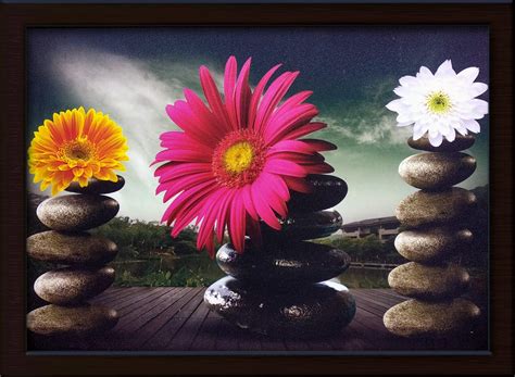 Ganpati Export Flowers Painting Ink Print with Brown Frame (Synthetic ...