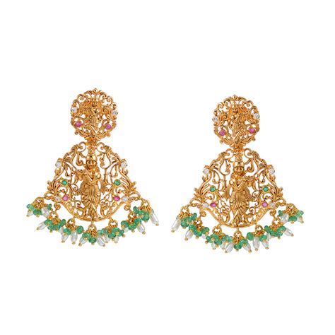 Latest 22k Gold Emerald Krishna Themed Earrings – Krishna Jewellers