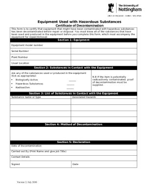 Certificate of Decontamination - University of Nottingham Doc Template ...