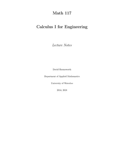 M117 Lecture Notes Harmsworth - Math 117 Calculus I for Engineering ...