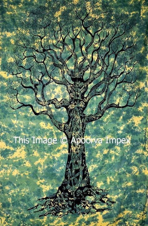 Green Tie Dye Tree of Life Tapestry, Living Room Tapestry, Hippy Wall ...