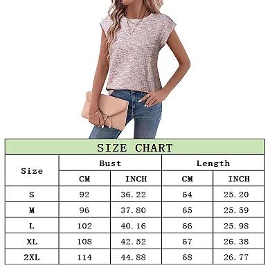 Women's Waffle Loose Crew Neck Casual Tank Tops Summer Cap Short Sleeve ...
