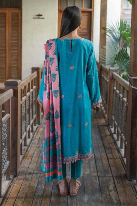 Zellbury Embroidered Shirt Shalwar Dupatta - Aqua Blue - Khaddar Suit ...