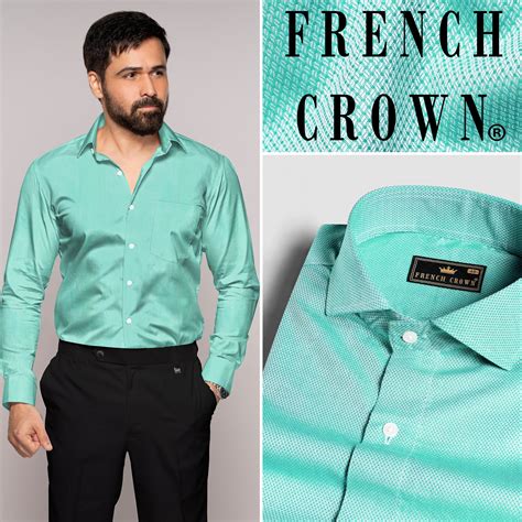 Aqua Blue Casual Textured Premium Cotton Shirt For Men