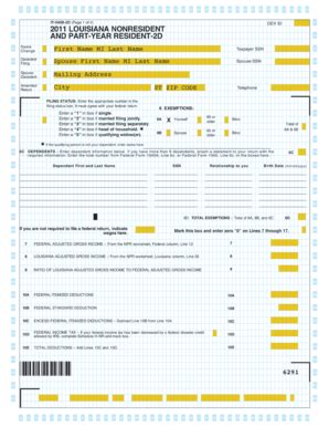 Fillable Online revenue louisiana 2011 LOUISIANA NONRESIDENT AND PART ...