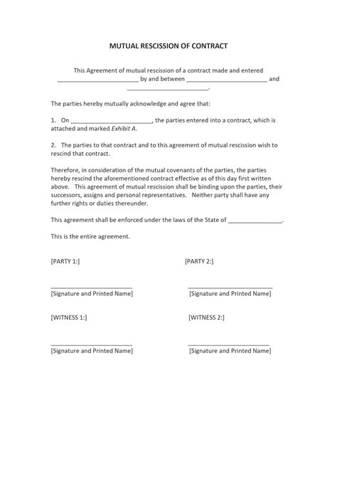 Mutual Rescission And Release Agreement Template