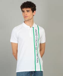 United Colors of Benetton Printed Men Polo Neck White T-Shirt - Buy ...