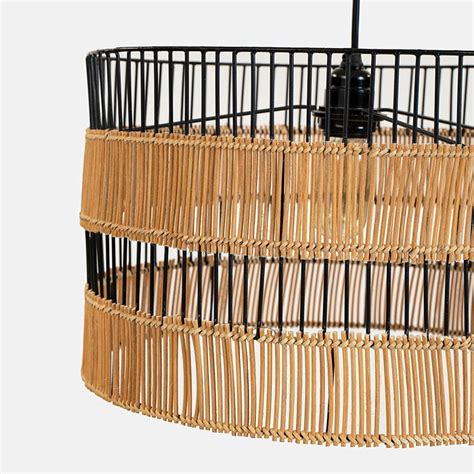 Classic Black Metal Drum Hanging Lamp | Decorative Cane Finish Ceiling ...