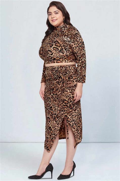Beige Black Plus Size Animal Print 2 pc Dress Set