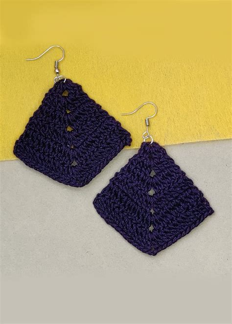 Get Navy Blue Crochet Geometric Drop Earrings at ₹ 499 | LBB Shop