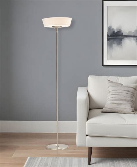 71" Brushed Led Torchiere Floor Lamp With White Empire Shade | HomeRoots
