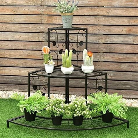 Kundi 3 Tier Plant Stand Floral Corner Shelf Metal Flower Pot Rack ...
