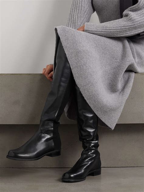 Black 5050 Lift leather and stretch over-the-knee boots | STUART ...