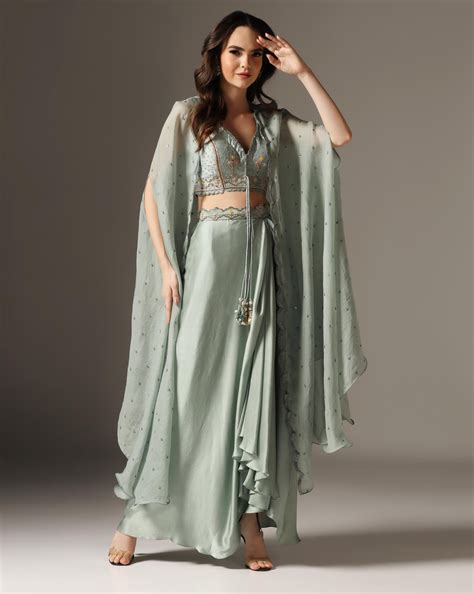 Mughal Jali cape with draped skirt – Yashodhara