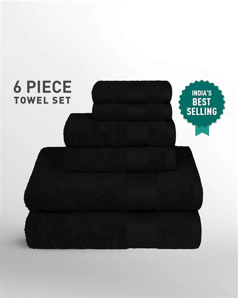 Soft Comfort 6Pc Towel Set, Black|509 GSM Cotton|Air Rich Technology ...