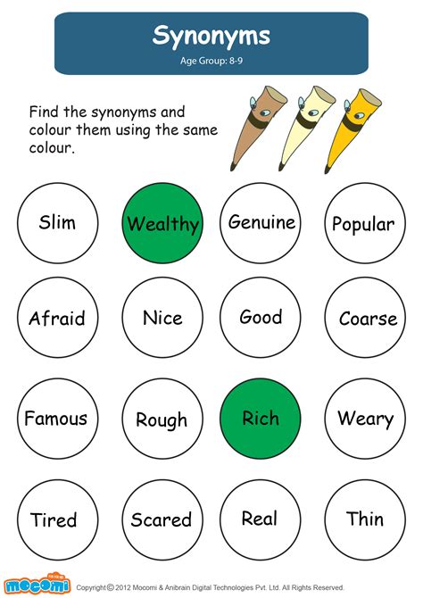 Synonyms Worksheet - Grammar Worksheets for Kids | Mocomi | Synonym ...