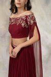 Buy Maroon Georgette Bardot Lehenga With Off Shoulder Crop Top For ...