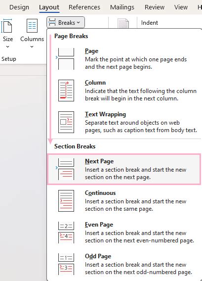 Image result for How to Create a Section Break in Word