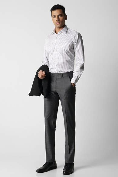 Buy Men Grey Check Slim Fit Trousers Online - 39662317 | Van Heusen