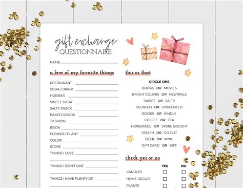 Gift Exchange Questionnaire Printable - Printable