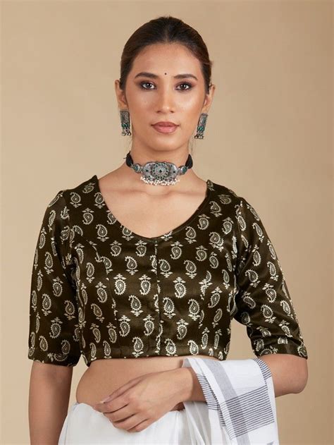 Buy Mehndi Green Printed Mashru Silk Blouse | TWTMAR1022/TWT61APR | The ...