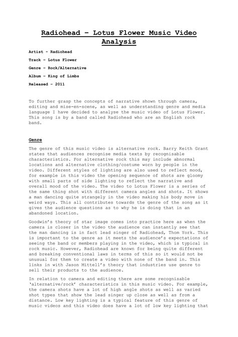 Radiohead - Lotus Flower Music Video Analysis | DOCX