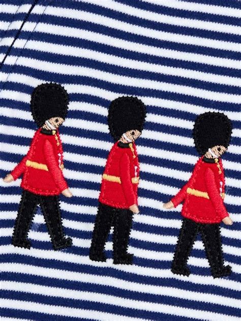 JoJo Maman Bébé Baby Soldier Striped Footed Sleepsuit, Navy