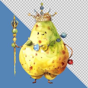 Cartoon pear wearing a golden crown watercolor png clipart | Premium AI ...